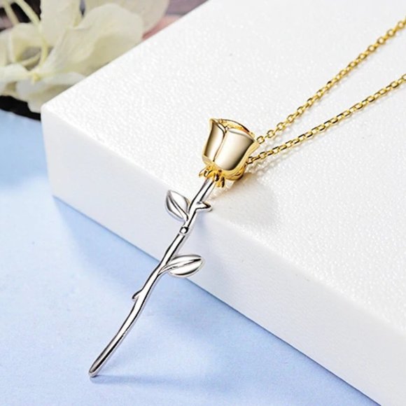 Jewelry - NEW 925 Sterling Silver Two Tone Rose Necklace